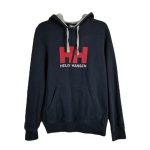 Helly Hansen HH Men's Sz Medium Sweatshirt Hoodie Navy Blue Embroidered Spellout